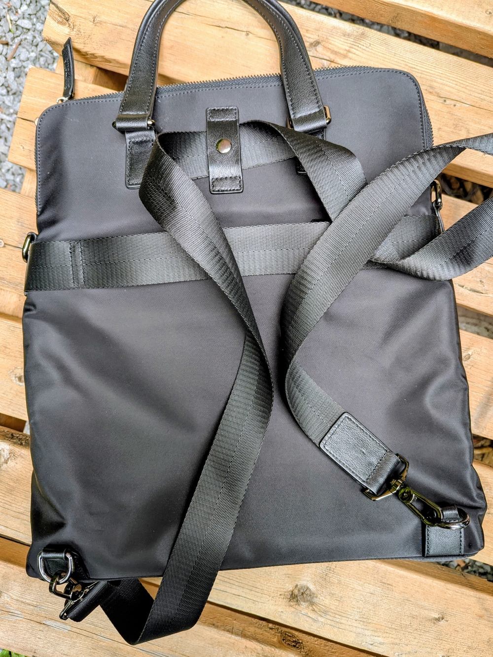 Pelle Black Leather & Nylon Convertible Laptop Tote Backpack RFID Trolley Strap - Picture 7 of 13